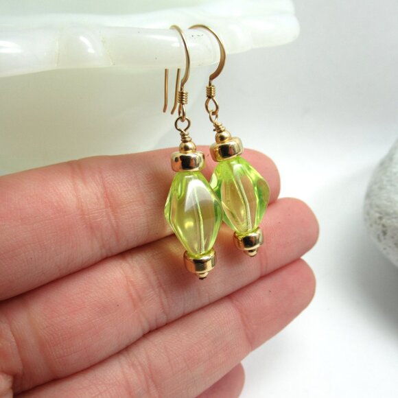 Uranium glass bead earrings on 14k gold filled - Picture 8 of 10
